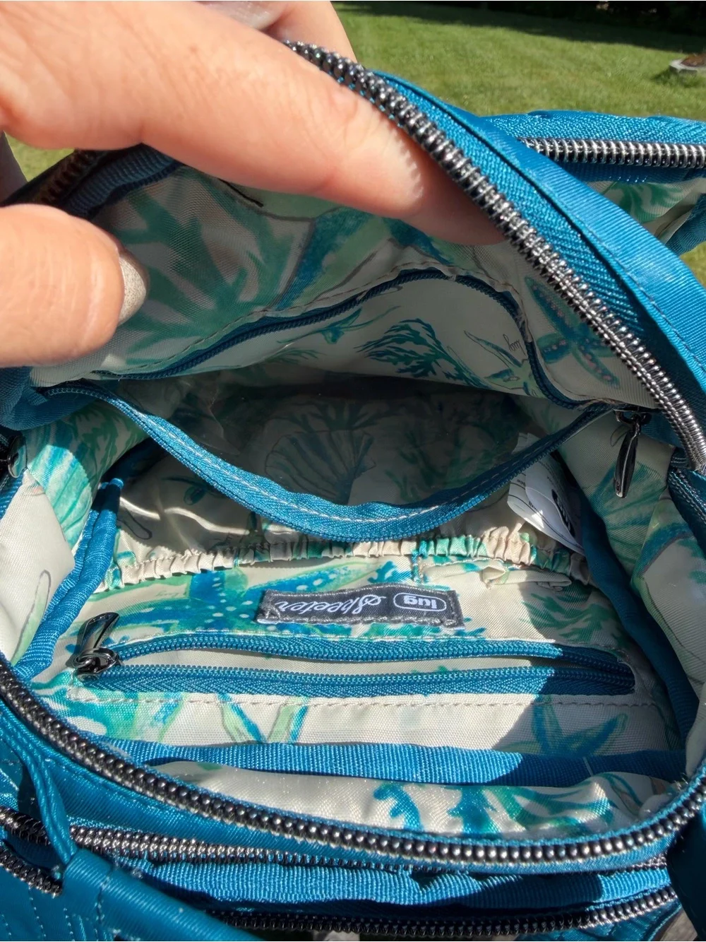 Lug Skeeter RFID Crossbody Bag Teal Blue Quilted Organizer Travel Purse